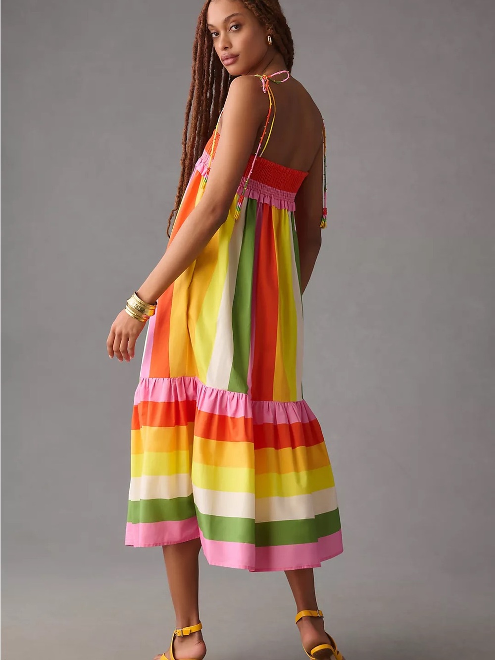 FARM Rio Mixed Neon Striped Smocked Tiered Midi Dress Size M NWOT - Picture 5 of 7